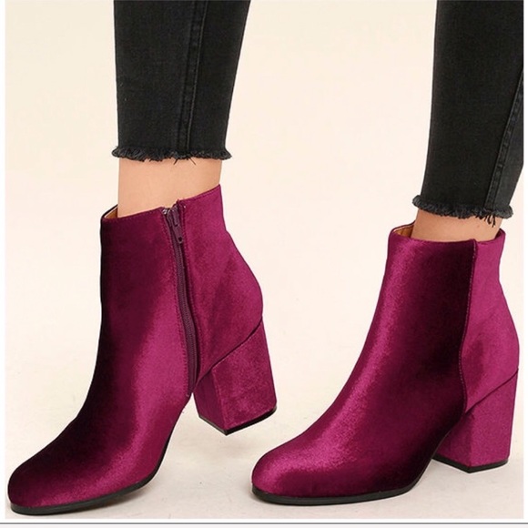 Shoes - Wine Colored Velvet Ankle Booties